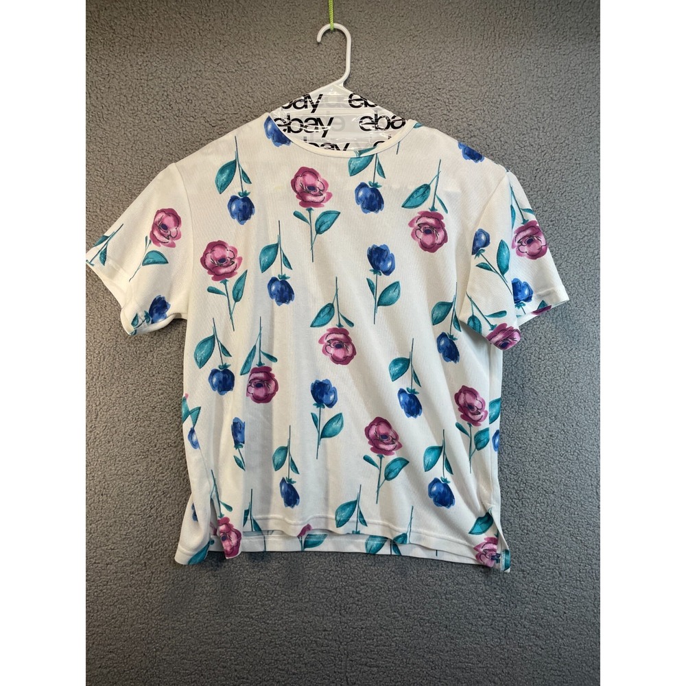 Women Unbranded Top Size L White Floral crew Neck